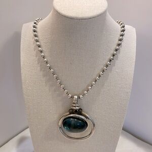 Vintage Retro long necklace with faux teal/aqua stone